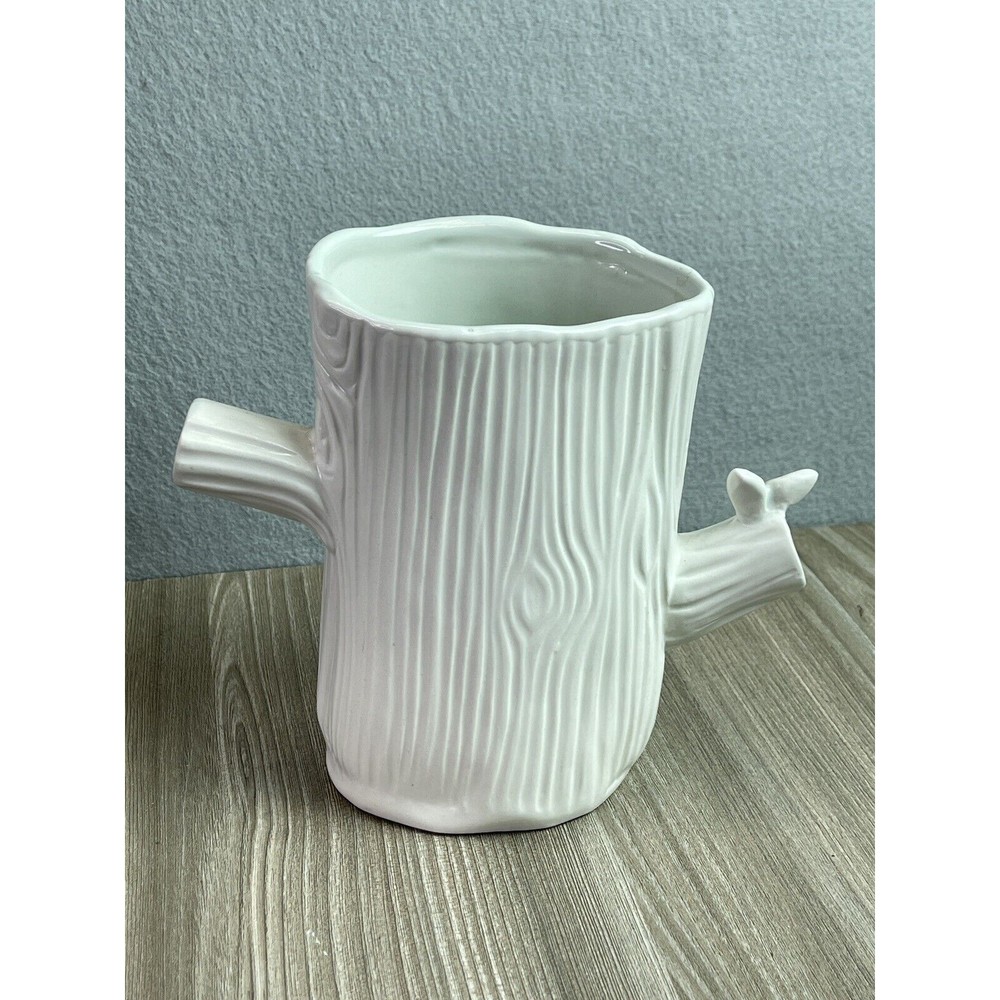 Vintage Sherry Olsen Vase Anthropologie Woodland Bark Tree Stump Butterfly 6” - Picture 3 of 11